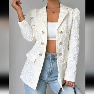 Women's Lapel Collar Elegant Gigot Sleeve Waist-Decorative Button Suit Jacket